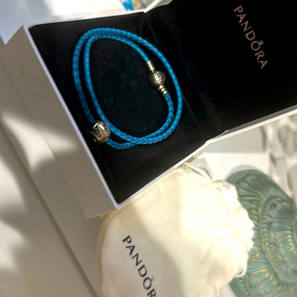 Pandora sterling silver and leather bracelet
